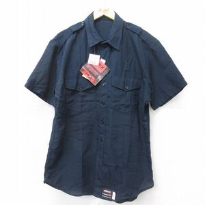 XL/古着 半袖 ワーク シャツ メンズ 00s デッドストック ロング丈 紺 ネイビー 24apr01 中古 トップス