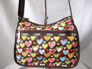 【O371】LESPORTSAC/レスポートサック◇ショルダーバッグ　BR　ハート柄　斜め掛け　W28cm