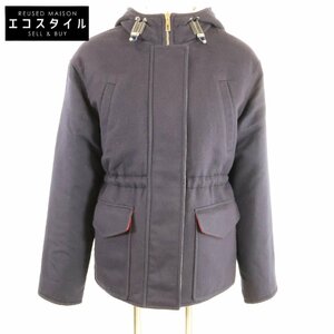 美品/国内正規/23年製 HERMES エルメス 3E0123DA カシミヤ/シェーヌダンクル リバーシブル ブルゾン 34 ネイビー/ホワイト レディース