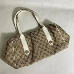 GUCCI キャンバスハンドバッグ ホワイトレザー