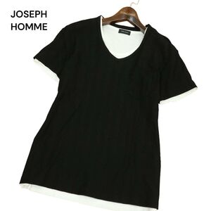 美品★ JOSEPH HOMME ジョセフ オム レイヤード★ 半袖 ヘリンボーン柄 Vネック カットソー Tシャツ Sz.46　メンズ 日本製　A4T08705_7#D