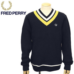 FRED PERRY (フレッドペリー) K2544 STRIPED V NECK JUMPER Vネック セーター FP467 608NAVY XS