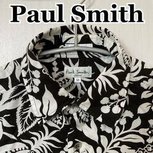 ポールスミス　PaulSmith 花柄シャツ　フラワープリント　半袖　モノトーン　Mサイズ