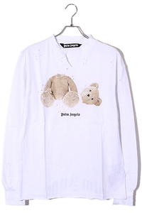 23SS PALM ANGELS パームエンジェルス SIZE:S PA BEAR RIPPED T-shirt ベア ダメージ長袖Tシャツ WHITE ホワイト PMAB040S23JER001 国内正