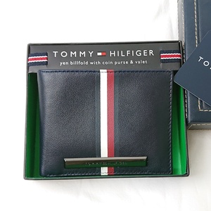 新品箱付き TOMMY HILFIGER トミーヒルフィガー 二つ折り財布 ダークネイビー 札入れ カードホルダー トリコロール