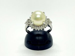 ◆◆【ダイヤモンド】Pt900 プラチナ900 メレ ダイヤ 0.37ct リング 指輪 11号 パール 真珠 デザイン チェッカー反応確認済み oi ◆◆