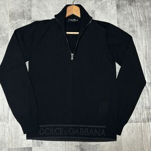 極美品★ ドルチェ&ガッバーナ DOLCE&GABBANA DG ハーフジップ ニット ブランドロゴ デザイン 黒 セーター メンズ 最高級 イタリア製 希少