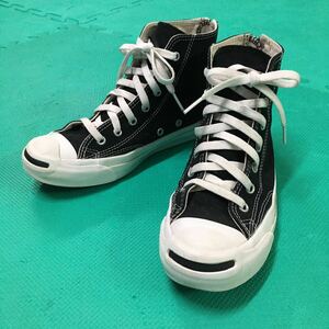 コンバース ジャックパーセル バックジップ HI black 23.5cm USED JACK PURCELL BACKZIP US4.5 黒 キャンバス アメカジ 古着 スニーカー