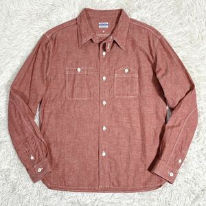 THE FLAT HEAD フラットヘッド コットン/リネン シャンブレー ワークシャツ 長袖 レッド 赤 L(40)