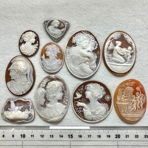 1円〜!!☆シェルカメオおまとめ64.5g☆n 322.5ct 裸石 jewelry shell cameo 貴婦人 ブローチ 彫刻 作家物 w5A2