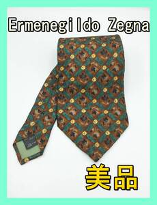 ★美品★ Ermenegildo Zegna エルメネジルド ゼニア ネクタイ 総柄 シルク 絹 メンズ スーツ シャツ ビジネス パーティ タイピン カフス