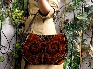 ●超美品●ETRO エトロ●ペイズリー柄●ベロア カーフ レザー 本革●ハンド ショルダー バッグ●ブラウン系●ゴールド金具●Js53930