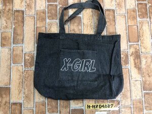 X-girl エックスガール レディース ロゴプリント エコバッグ マチ付き 外ポケット 濃グレー