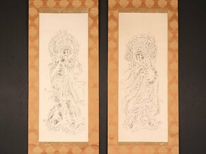 【版画】【伝来】sh8411 双幅 仏画 音声菩薩図 東大寺八角燈籠 拓本 中国画