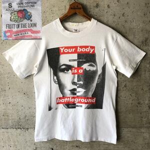 DF66 Tシャツ フォトT アートT バーバラクルーガー 90s 白T 古着 ビンテージ S サイズ フルーツオブザルーム タグ ホワイト色