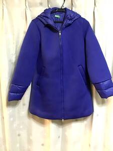 美品【UNITED OF BENETTON/ベネトン】ミディアム丈フード付ジャンパー/40★ブルー★レディース★USED