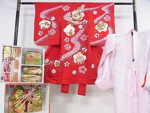 平和屋本店■極上　子供　七五三　女の子　3歳　祝儀・長襦袢・帯・小物セット　刺繍　花毬文　金糸　逸品　DZAA0093kh4