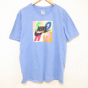 XL/古着 ナイキ NIKE 半袖 Tシャツ メンズ ビッグロゴ コットン クルーネック 水色 24feb27 中古