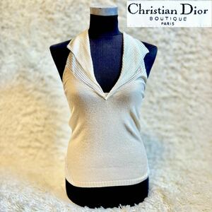 ガリアーノ期 希少 Christian Dior クリスチャンディオール トップス ノースリーブ ニット カシミヤ混 アイボリー カットソー タンクトップ