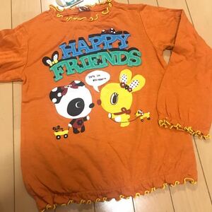 新品 レトロ可愛い長袖Tシャツ ふっくら素材 パンダ ぱんだ 130 オレンジ