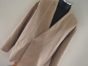 ザラ★ZARA★長袖フェイクスエードノーカラーカーディガン★ジャケット★アウター★ストレッチ★裁断加工 切りっぱなし★L(USAサイズ)