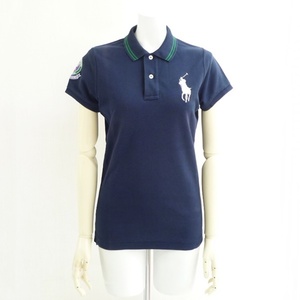 S7 POLO RALPH LAUREN ラルフローレン 鹿の子 ポロシャツ レディース スリム M ウィンブルドンコレクション ネイビー ビッグポニー