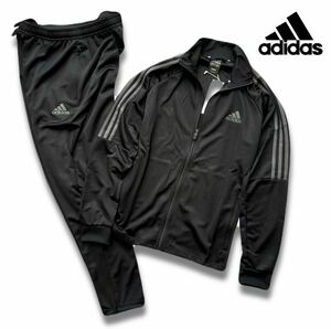 ◎381新品【メンズXO】 黒グレー adidas アディダス 上下セット ジャージ セットアップ スリーライン オールシーズン トラックスーツ