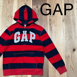 GAP ギャップ fleece フリース ジップアップパーカー hoodie ビッグ刺繍ロゴ ボーダー キッズ2XL サイズ160 玉mc2494