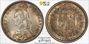 ★日終 【PCGS MS64 トーン】1887 イギリス 1/2Crown銀貨 ジャブヘッド 未使用+ //世界コイン 古銭 貨幣 硬貨 【決済期限火曜日】