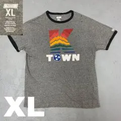 GW30【リンガーTシャツ】K TOWN 企業ロゴ　グレー　半袖