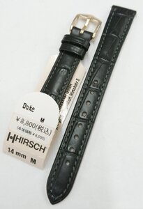 21●未使用長期保管品！！HIRSCH/ヒルシュ 腕時計バンド ベルト M/14mm Duke／デューク ブラック カーフ アリゲーター型押し