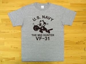 U.S. NAVY VF-31 杢グレー 5.6oz 半袖Tシャツ 黒 XL ミリタリー トムキャット VFA-31 USN