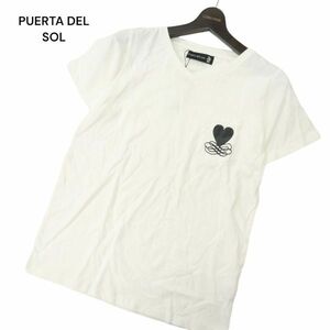 【新品 未使用】 PUERTA DEL SOL プエルタデルソル 春夏 ワッペン 半袖 Vネック カットソー Tシャツ Sz.S　メンズ 白　C4T04211_5#A