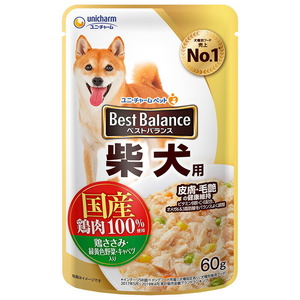 ユニ・チャーム ベストバランス パウチ 柴犬用 鶏ささみ・緑黄色野菜・キャベツ入り 60g 犬用フード