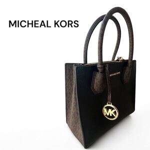 1円～ MICHEAL KORS マイケルコース マーサー 2WAY ショルダーバッグ シグネチャー レディース ゴールド金具 ブラック ハンドバッグ 良品