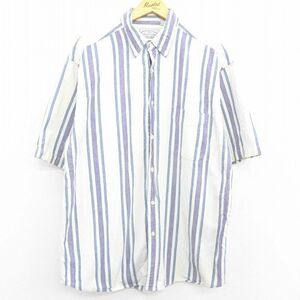 XL/古着 アメリカンイーグル 半袖 シャツ メンズ 90s コットン ロング丈 ボタンダウン 白他 ホワイト ストライプ 22may18 中古 トップ