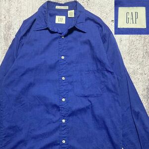 ★ 80s〜90s OLD GAP オールドギャップ 白タグ 長袖 ボタン シャツ サイズ約L ネイビー★アメカジ polo ラルフローレン pendleton stussy