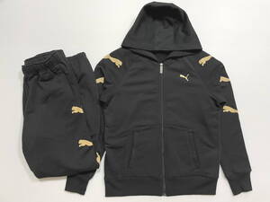 プーマ PUMA セットアップ スウェット トレーナー 上下 ジャージ　　ジップパーカー ロゴライン 黒×金 石瀬5752