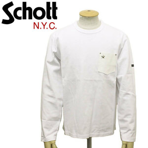 Schott (ショット) 3103148 LEATHER POCKET L/S T-SHIRT レザーポケット ロングスリーブ Tシャツ 01WHITE S