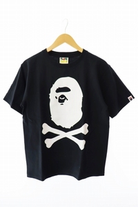 アベイシングエイプ A BATHING APE BAPE 猿プリント クロスボーン 半袖Tシャツ S 黒 ブラック ブランド古着ベクトル 中古☆AA★240107 メン