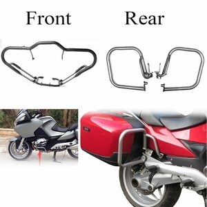 ●BMW,R1200,RT,2005-2013年用,フロント,リア,エンジ,ガード,クラッシュ,バー,プロテクション,シルバー,F＆R