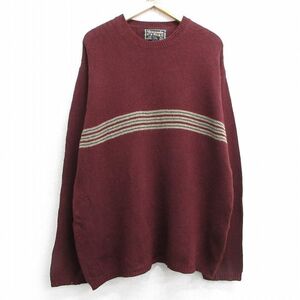 XL/古着 アバクロンビー 長袖 セーター メンズ 90s 大きいサイズ ラムウール クルーネック エンジ spe 25jan21 中古 ニット トップス