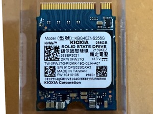 ☆中古 KIOXIA 2230 M.2 SSD NVMe 256GB 使用時間156時間 CrystalDiskInfoチェック済☆