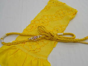 新品・未使用★正絹★振袖用・丸組帯締め（帯〆）・絞り帯揚げセット★黄色地です