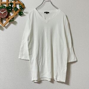 メンズ　トップス　カットソー(LL)Tシャツ　七分袖　Vネック　白　シンプル