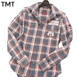 TMT ティーエムティー ビッグホリデー 通年 ロゴ ワッペン★ 長袖 ウエスタン チェック シャツ Sz.S　メンズ 日本製　I4T00818_3#C