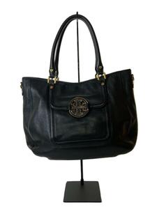 TORY BURCH◆トートバッグ/レザー/BLK/無地