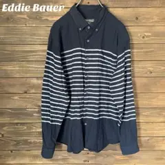 ♦︎【エディーバウアー】Eddie Bauer 長袖シャツ　ストライプ　綿　麻L