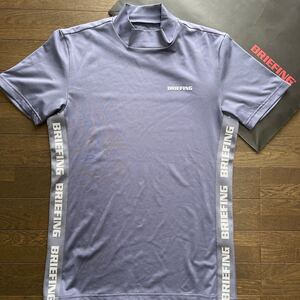 送料無料BRIEFING GOLFブリーフィングMENSハイネック半袖シャツSIDE連ロゴテープDesign吸水速乾DRY弾力性STRETCH Grey(大特価S)1try中古品