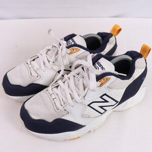 708 ニューバランス 27.0cm/new balance 白 ホワイト 紺 ネイビー 黄色 イエロー 中古 古着 スニーカー レディース スニーカー yy4675